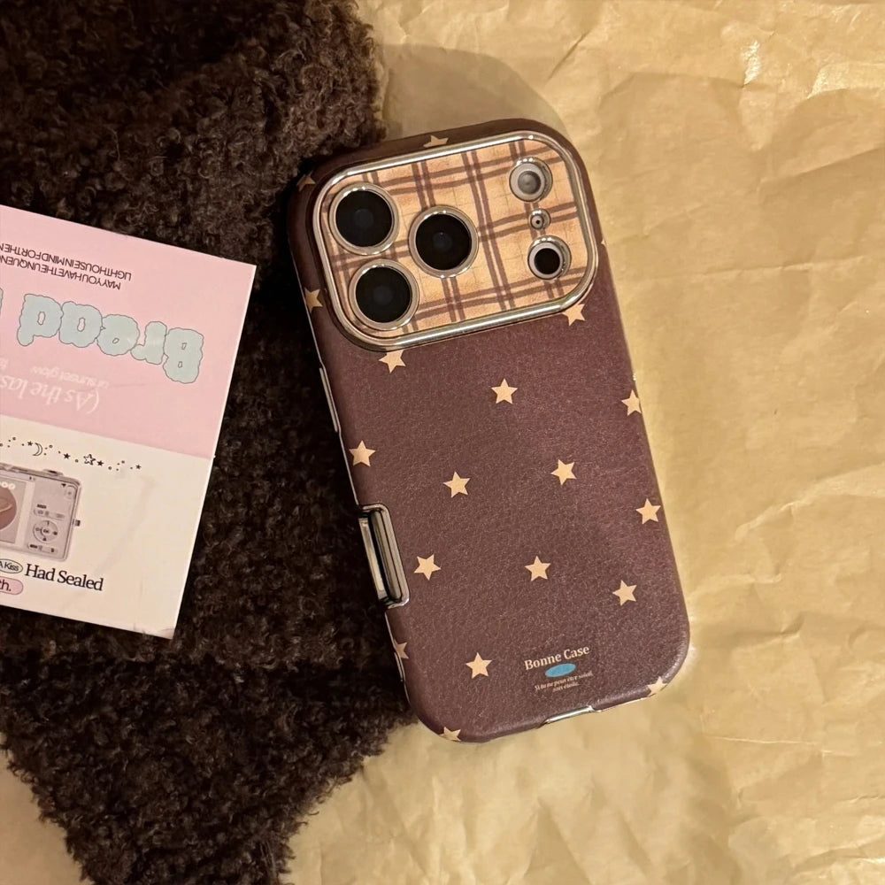 Retro Star Plating Leather Phone Case With Pendant